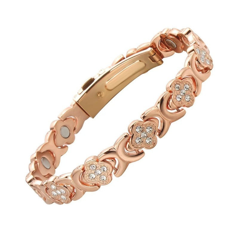 Affordable Luxury Fashion Clover Alloy Diamond Single Row Magnet Bracelet