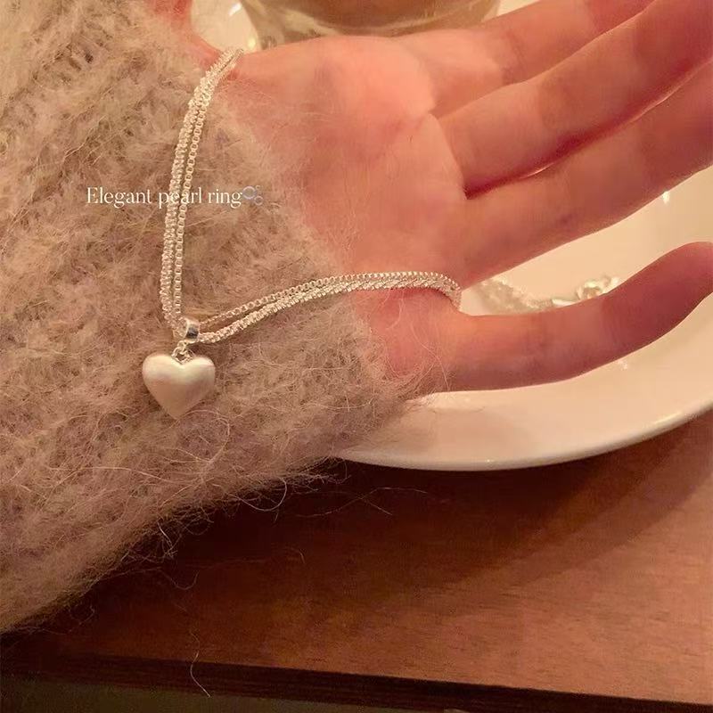 Double-layer Brushed Love Pendant Necklace For Women