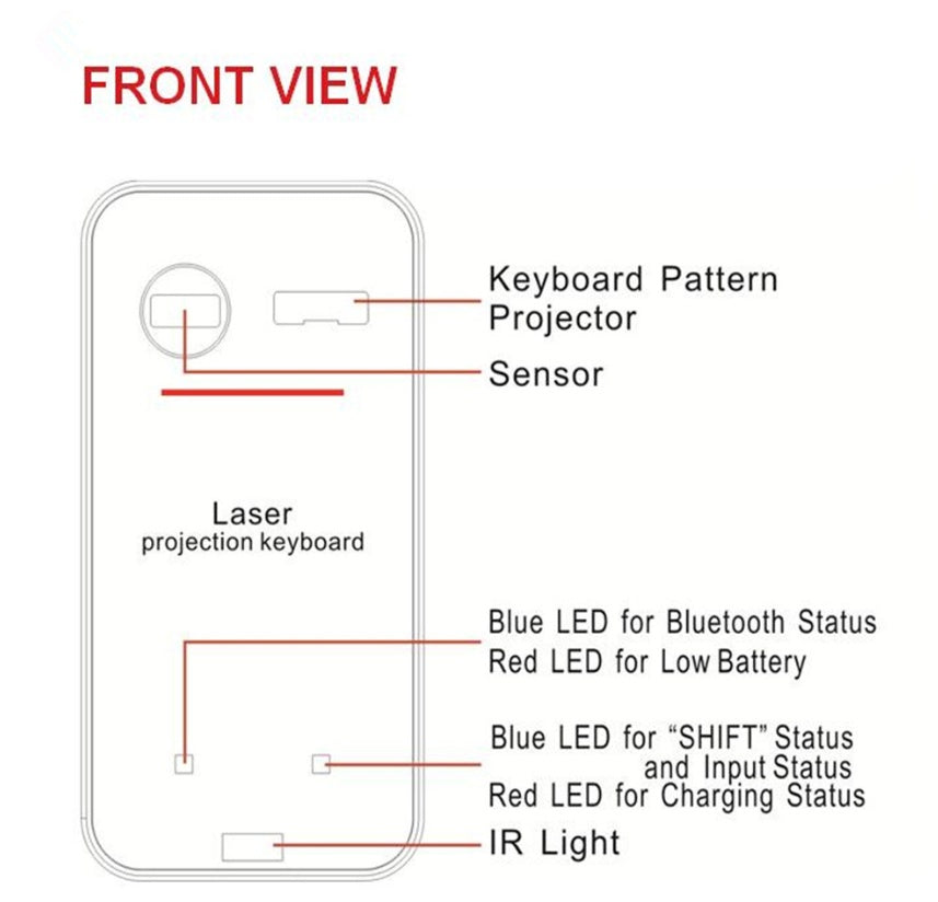 LEING FST Sanal Lazer Klavye Bluetooth Kablosuz Projektör Telefon Klavyesi Bilgisayar, Tablet, Dizüstü Bilgisayar ve Fare Fonksiyonu İçin
