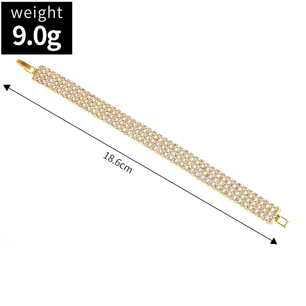 Three Drainage Diamond Bracelet Women's Full Diamond Simple European And American Style Popular Ornament