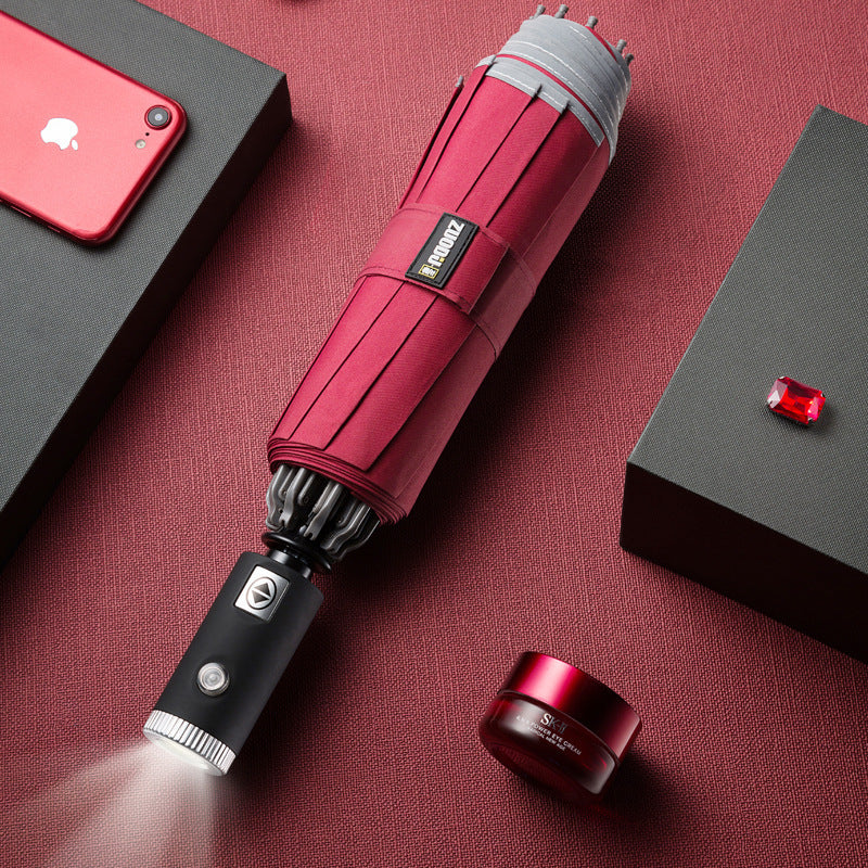 LED El Feneri Aydınlatma Yağmur ve Güneş Katlanır Şemsiye / LED Flashlight Lighting Rain and Sunshine Folding Umbrella