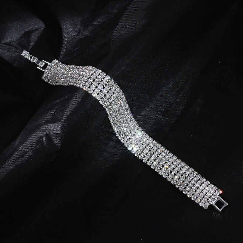 Three Drainage Diamond Bracelet Women's Full Diamond Simple European And American Style Popular Ornament