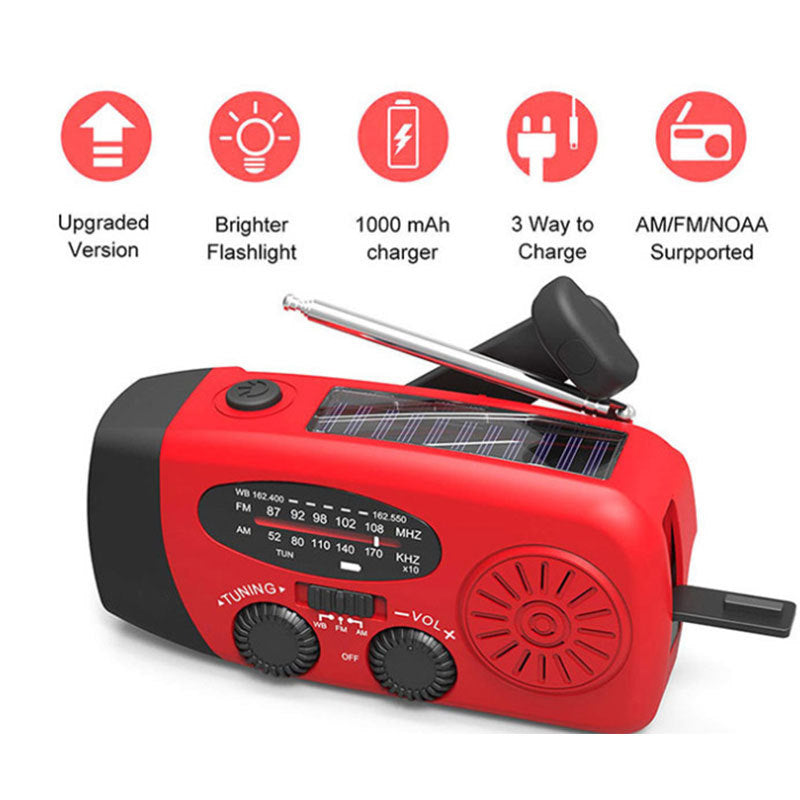 Güneş enerjili el kranklı USB şarjlı radyo el feneri