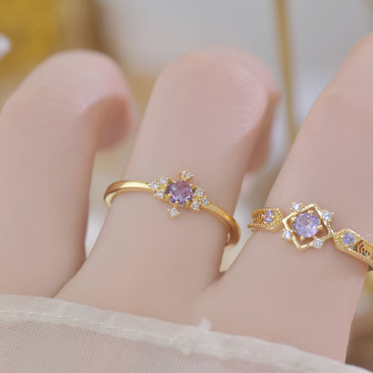 French Style Design Purple Zircon Set Ring For Women