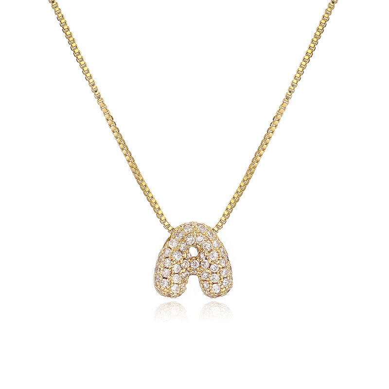 Copper Inlaid Zirconium 26 English Letters Pendant Necklace