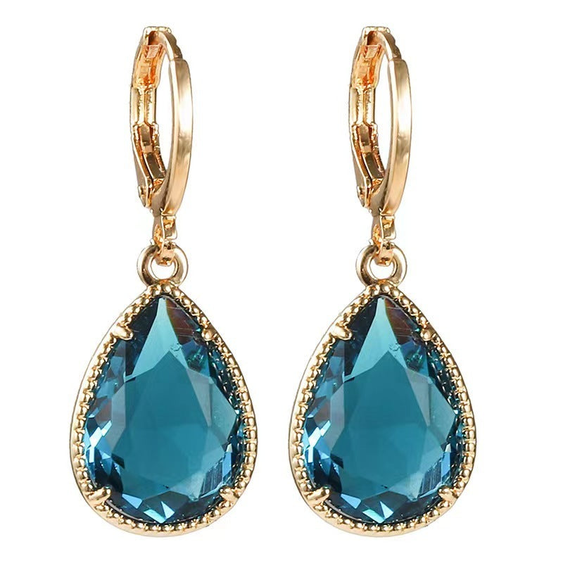 Glass Water Drop Copper Colorful Rare Earth Earrings