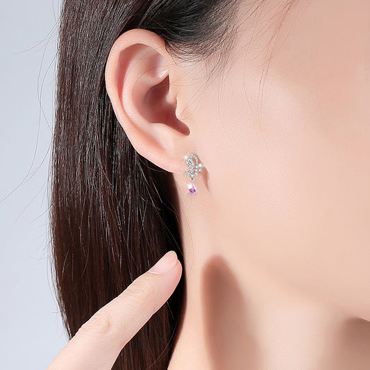 Crystal Butterfly Silver Stud Earrings For Women