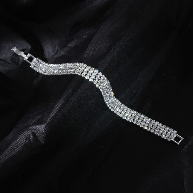 Three Drainage Diamond Bracelet Women's Full Diamond Simple European And American Style Popular Ornament