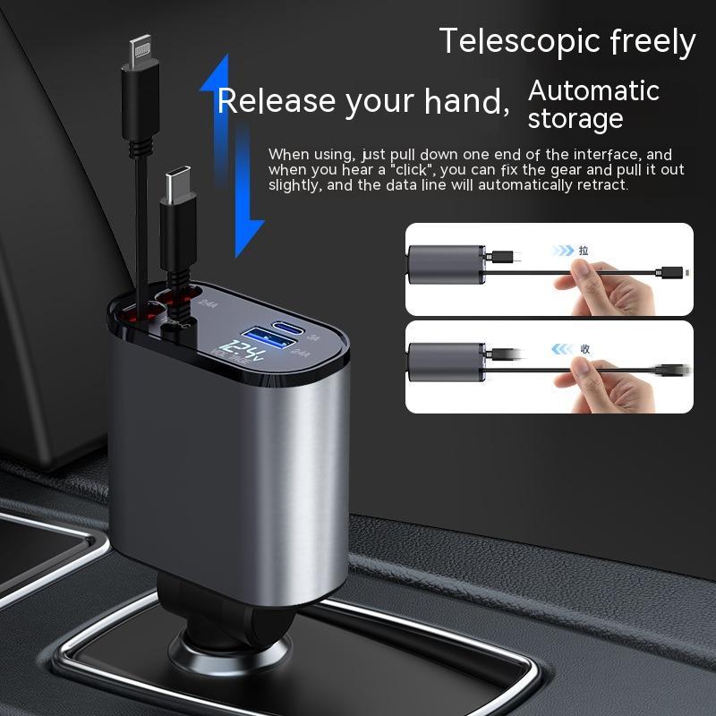 Metal Araç Şarj Cihazı 100W Süper Hızlı Şarjlı Araç Çakmak USB ve TYPE-C Adaptörü