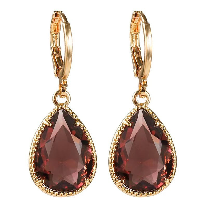 Glass Water Drop Copper Colorful Rare Earth Earrings