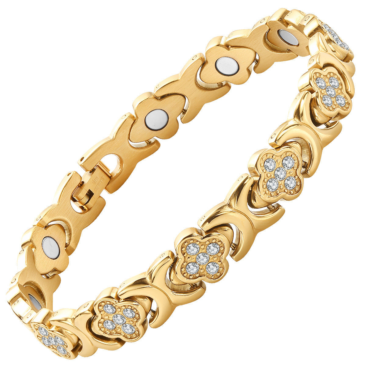 Affordable Luxury Fashion Clover Alloy Diamond Single Row Magnet Bracelet