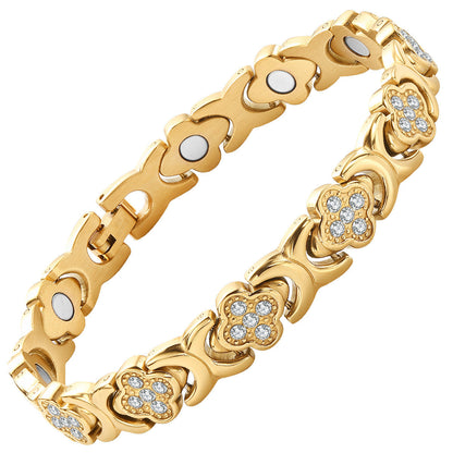 Affordable Luxury Fashion Clover Alloy Diamond Single Row Magnet Bracelet