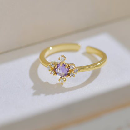 French Style Design Purple Zircon Set Ring For Women