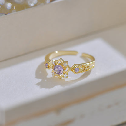 French Style Design Purple Zircon Set Ring For Women