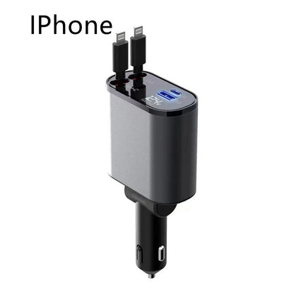Metal Araç Şarj Cihazı 100W Süper Hızlı Şarjlı Araç Çakmak USB ve TYPE-C Adaptörü