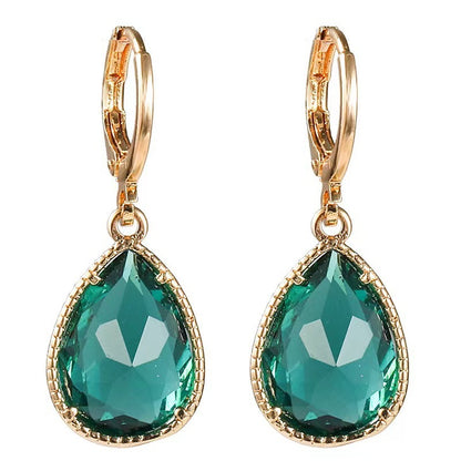 Glass Water Drop Copper Colorful Rare Earth Earrings