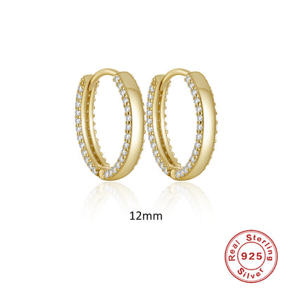 S925 Sterling Silver Classic Double Row Diamond Ear Ring