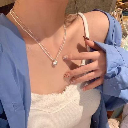 Double-layer Brushed Love Pendant Necklace For Women