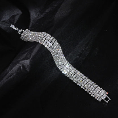 Three Drainage Diamond Bracelet Women's Full Diamond Simple European And American Style Popular Ornament