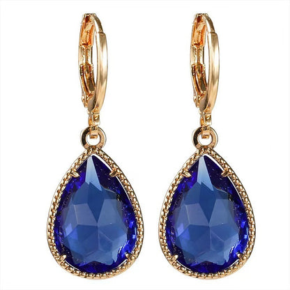 Glass Water Drop Copper Colorful Rare Earth Earrings