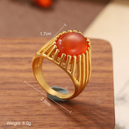 Natural Stone Geometric Ring High-grade Versatile Retro Non-fading