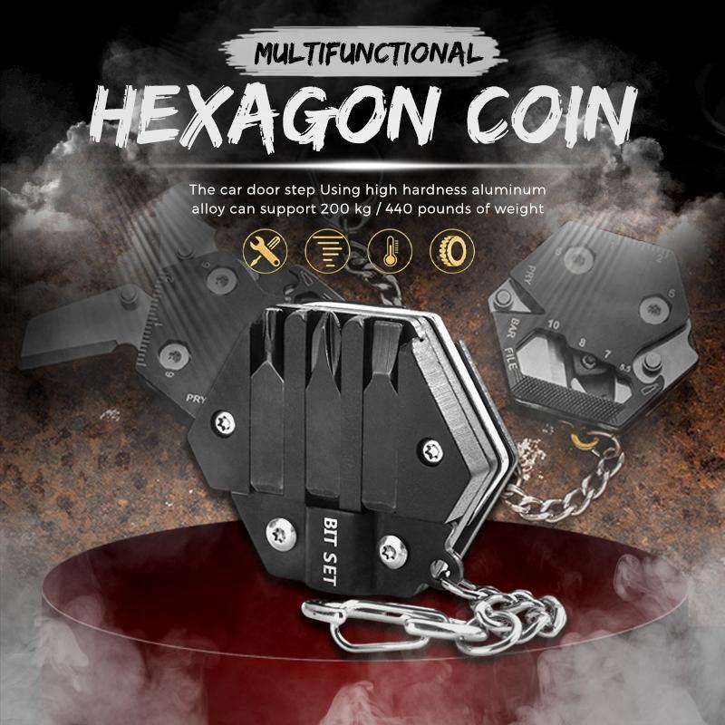 Multifunctional Hexagon Coin Pocket Knife Folding Knife Outdoor Tool / Çok İşlevli Altıgen Madeni Para Cep Bıçağı Katlanır Bıçak Açık Hava Aleti