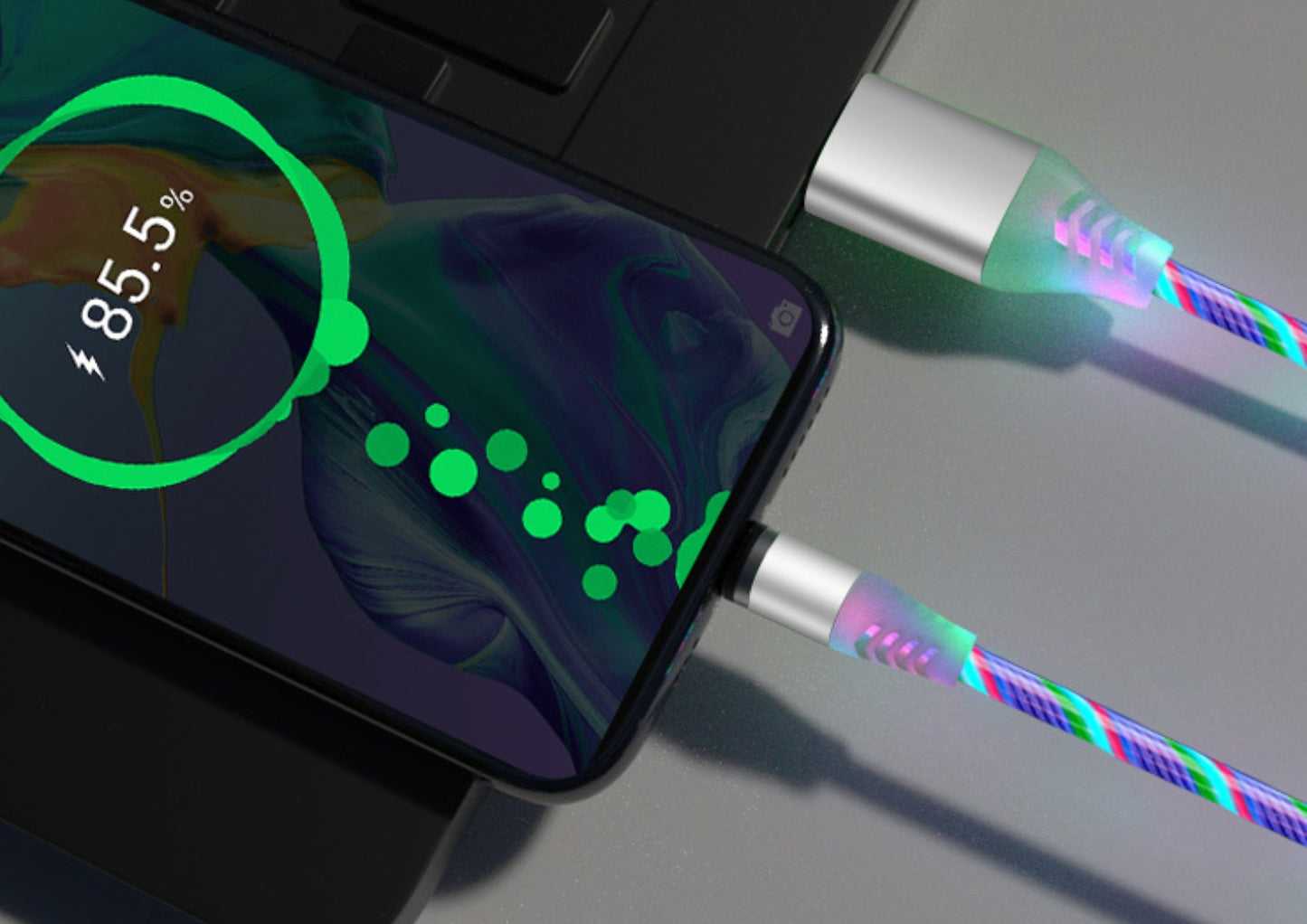 Apple ile uyumlu, iPhone Android Type-C için Flowing Light Manyetik Akış Veri Hattı Kablosu