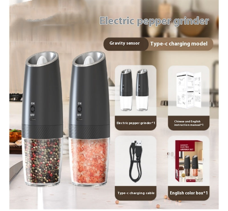 Elektrikli Yerçekimli Karabiber Öğütücü Tuz Öğütücü Ayarlanabilir Kalınlık / Electric Gravity Pepper Grinder Salt Grinder  Adjustable Coarseness