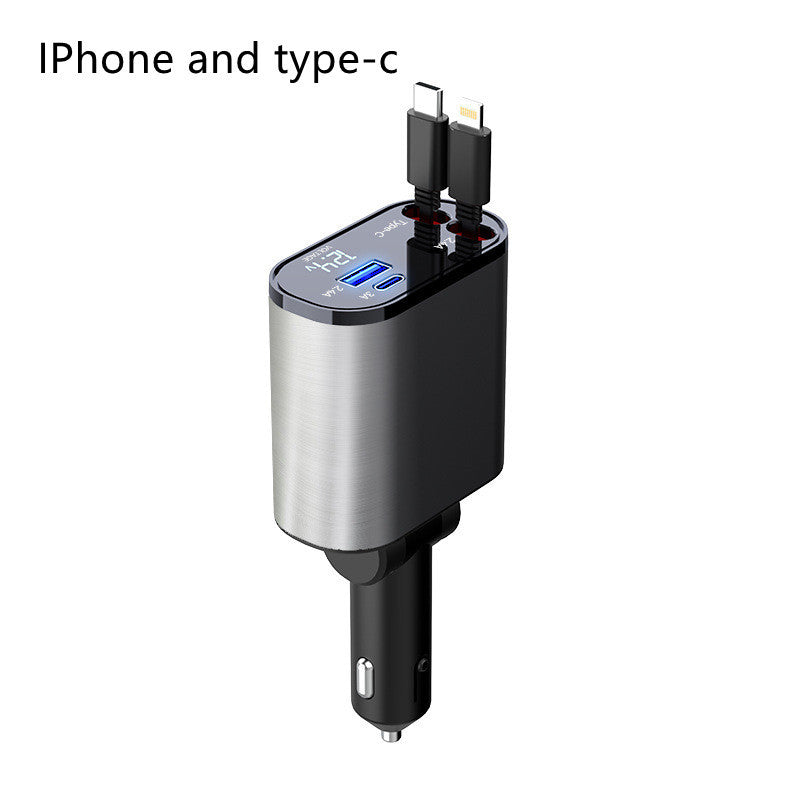 Metal Araç Şarj Cihazı 100W Süper Hızlı Şarjlı Araç Çakmak USB ve TYPE-C Adaptörü