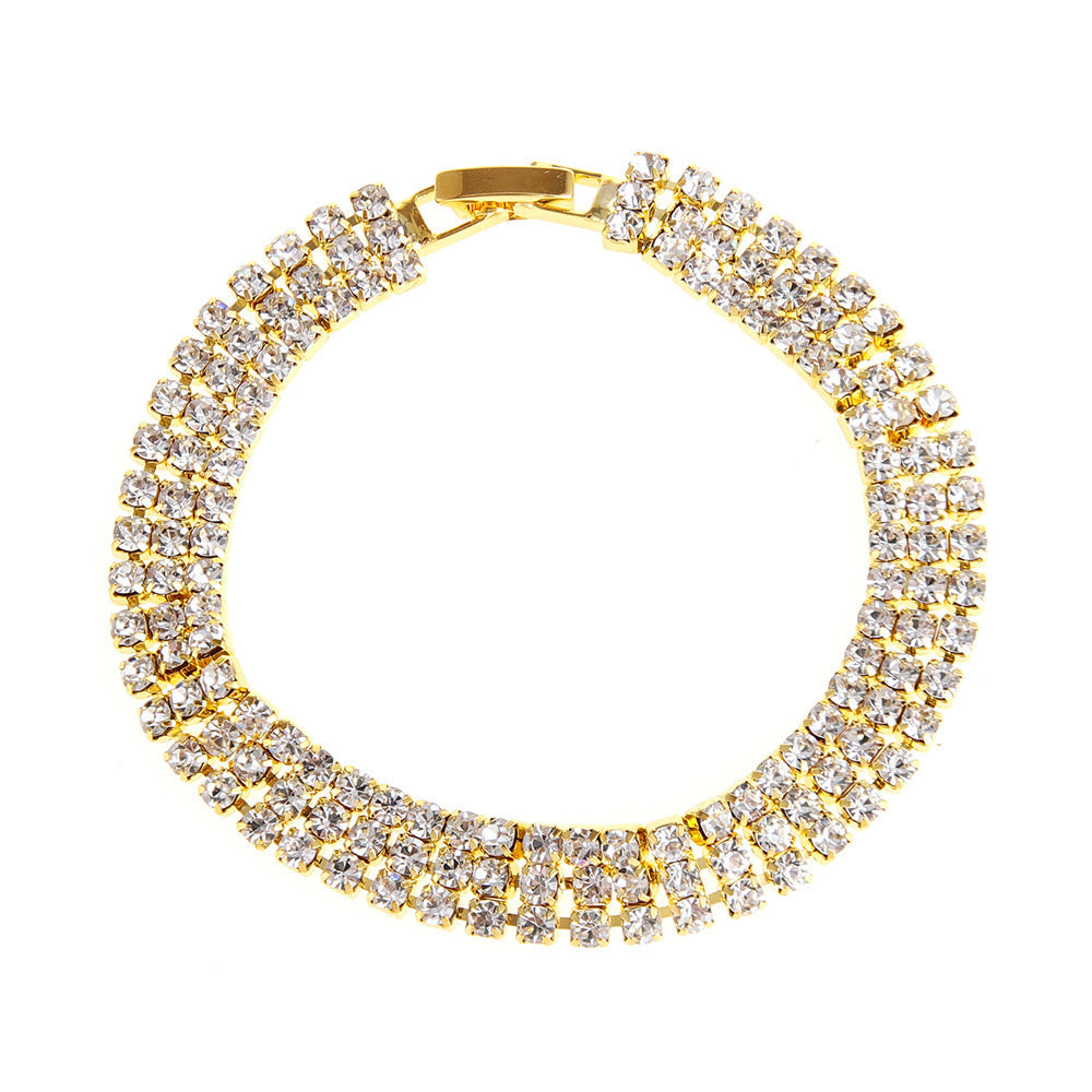 Three Drainage Diamond Bracelet Women's Full Diamond Simple European And American Style Popular Ornament