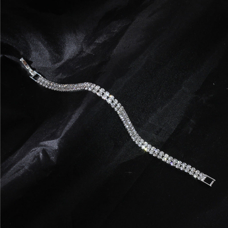 Three Drainage Diamond Bracelet Women's Full Diamond Simple European And American Style Popular Ornament