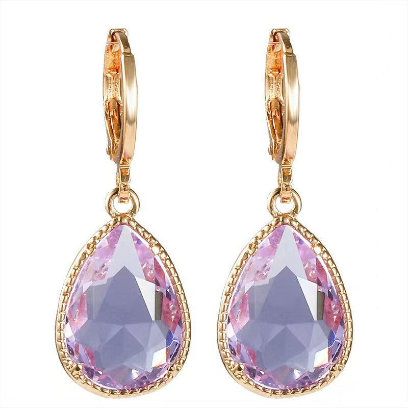 Glass Water Drop Copper Colorful Rare Earth Earrings