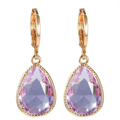 Glass Water Drop Copper Colorful Rare Earth Earrings