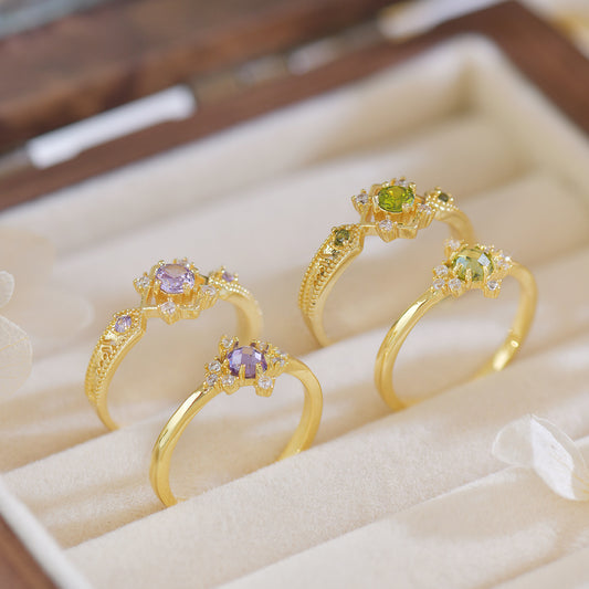 French Style Design Purple Zircon Set Ring For Women