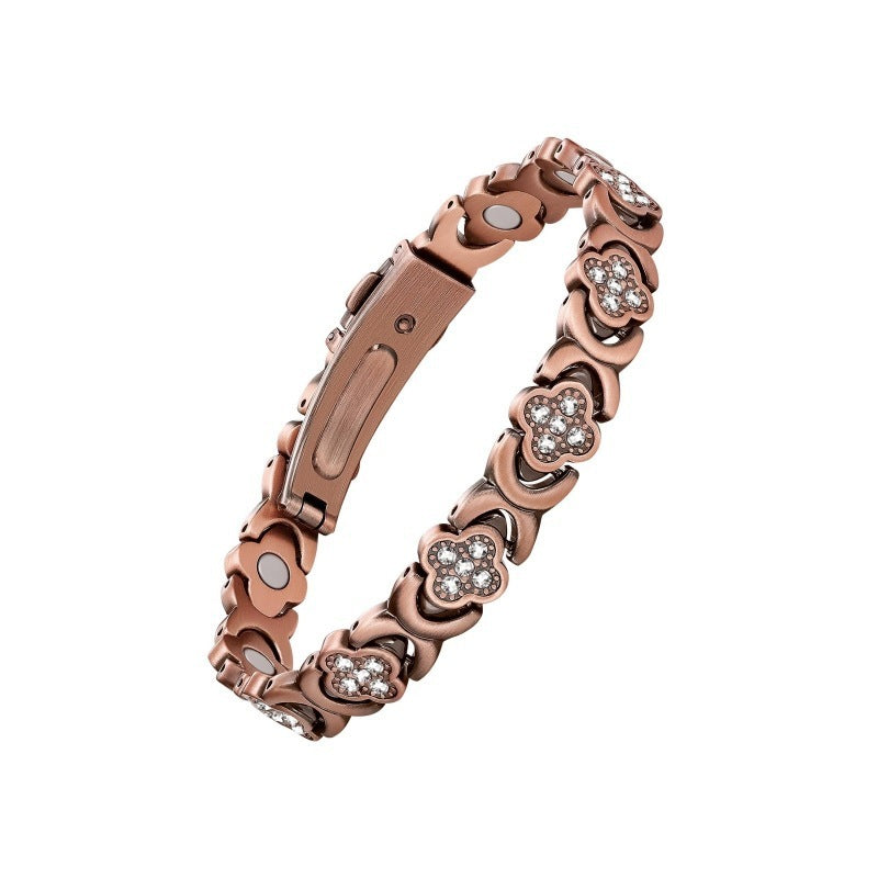 Affordable Luxury Fashion Clover Alloy Diamond Single Row Magnet Bracelet