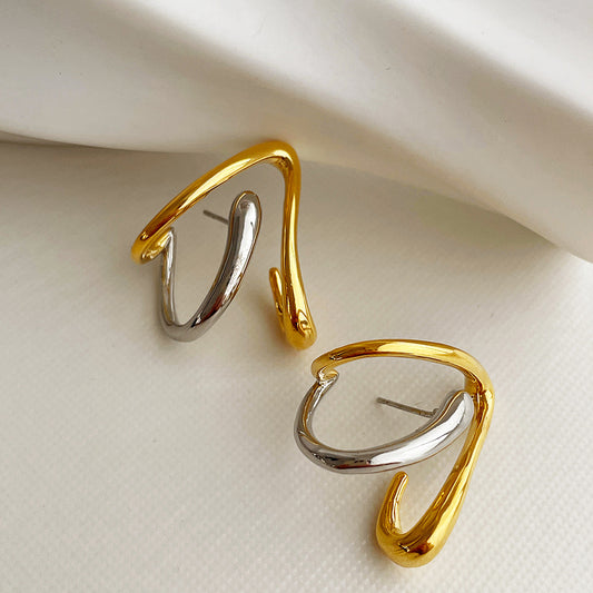 Niche Design Irregular Earrings Women's Temperamental Cold Style Contrast Color