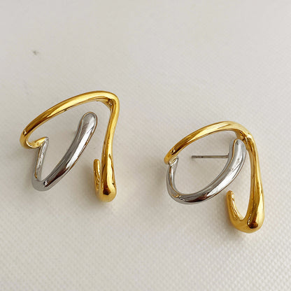 Niche Design Irregular Earrings Women's Temperamental Cold Style Contrast Color