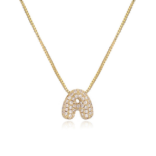 Copper Inlaid Zirconium 26 English Letters Pendant Necklace