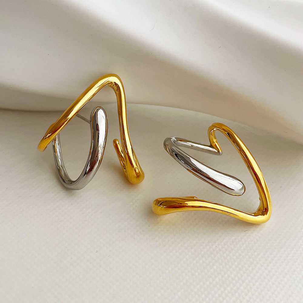 Niche Design Irregular Earrings Women's Temperamental Cold Style Contrast Color