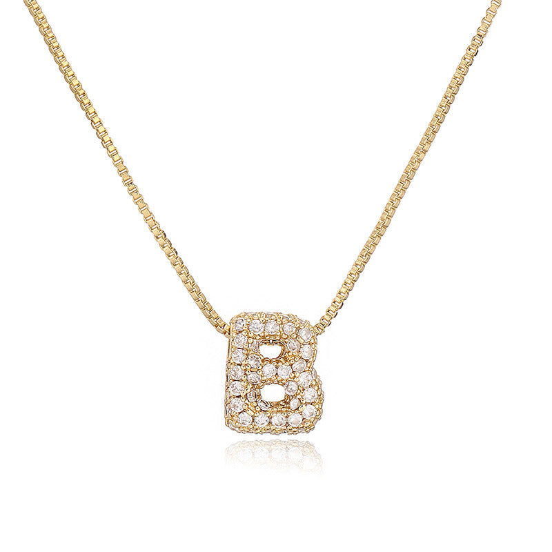 Copper Inlaid Zirconium 26 English Letters Pendant Necklace