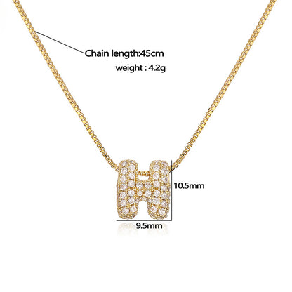 Copper Inlaid Zirconium 26 English Letters Pendant Necklace