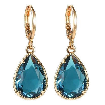 Glass Water Drop Copper Colorful Rare Earth Earrings
