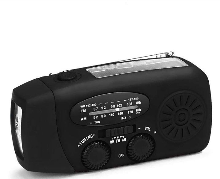 Güneş enerjili el kranklı USB şarjlı radyo el feneri