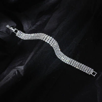 Three Drainage Diamond Bracelet Women's Full Diamond Simple European And American Style Popular Ornament