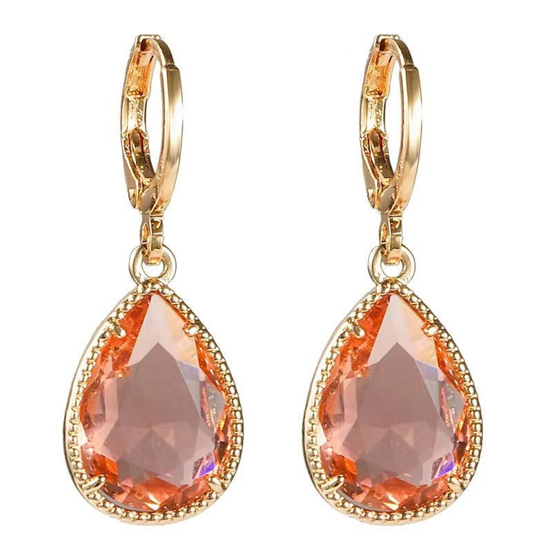 Glass Water Drop Copper Colorful Rare Earth Earrings