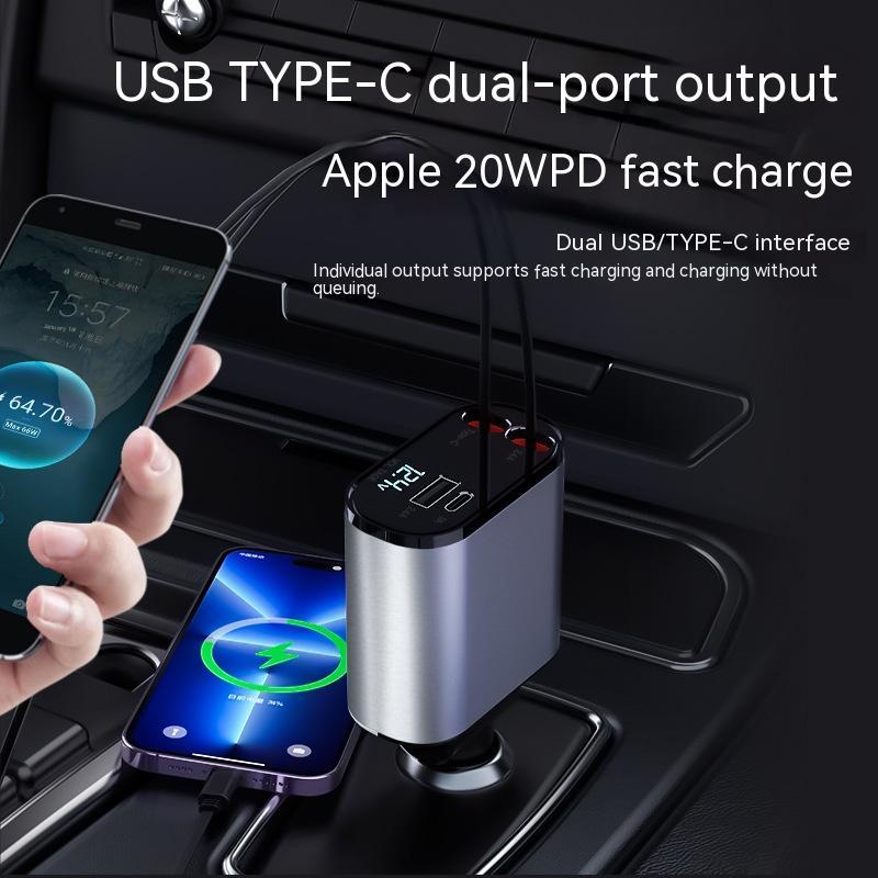 Metal Araç Şarj Cihazı 100W Süper Hızlı Şarjlı Araç Çakmak USB ve TYPE-C Adaptörü