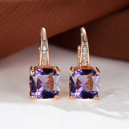 Square Zircon Inlaid Ear Hook Korean Style Fashion All-matching