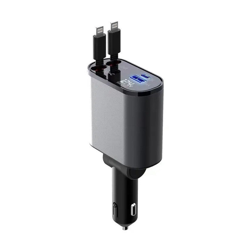 Metal Araç Şarj Cihazı 100W Süper Hızlı Şarjlı Araç Çakmak USB ve TYPE-C Adaptörü
