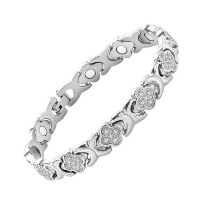 Affordable Luxury Fashion Clover Alloy Diamond Single Row Magnet Bracelet