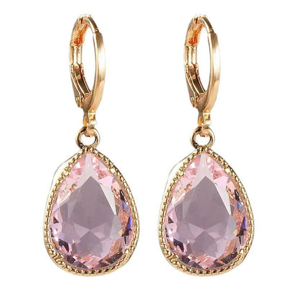 Glass Water Drop Copper Colorful Rare Earth Earrings